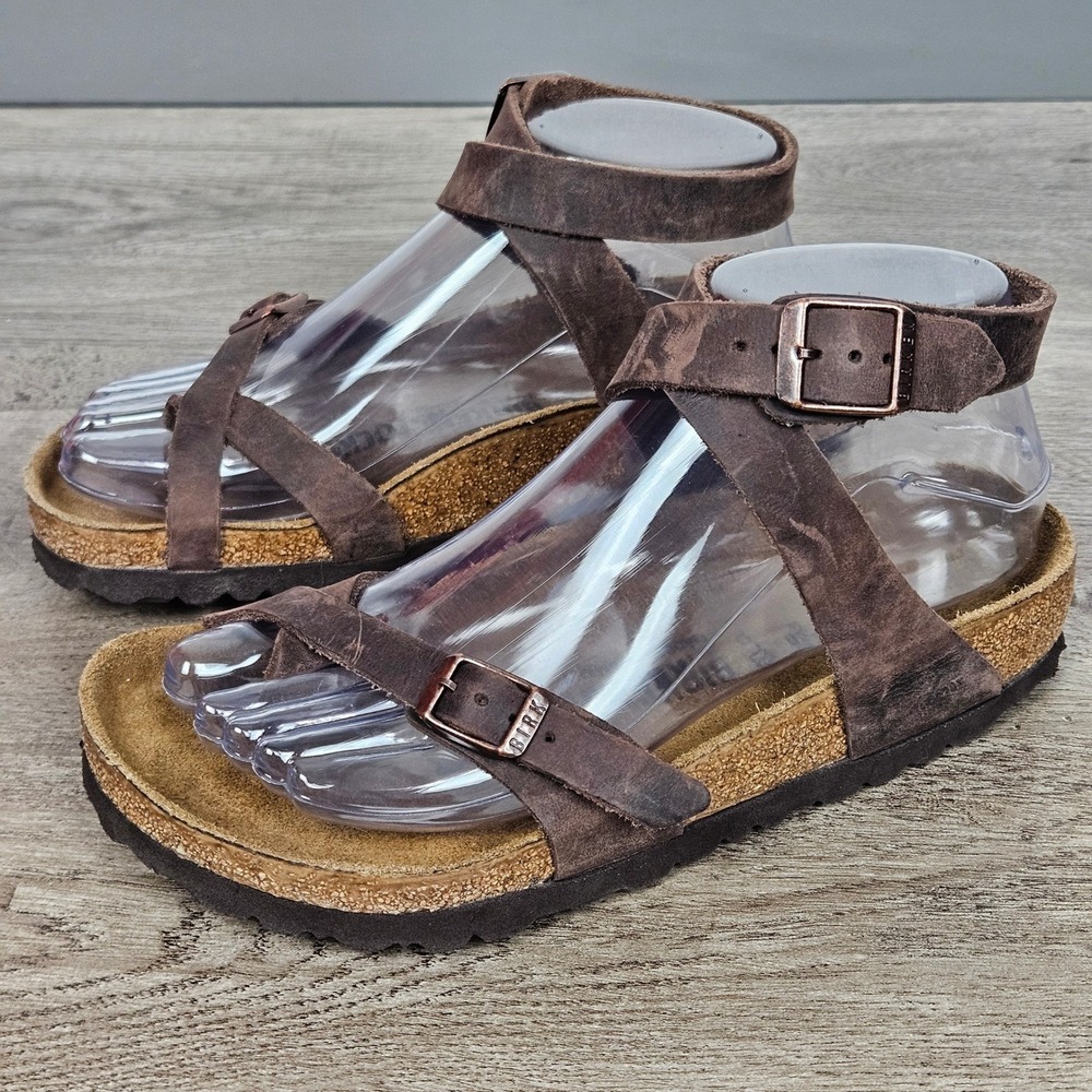 Birkenstock Yara Sandals EU 36 US 5 5.5 Brown Oiled Leather Ankle Strap Comfort